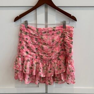 Vici Pink Floral Ruffled Mini Skirt